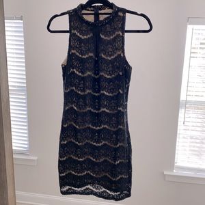 Black lace with tan underlay dress